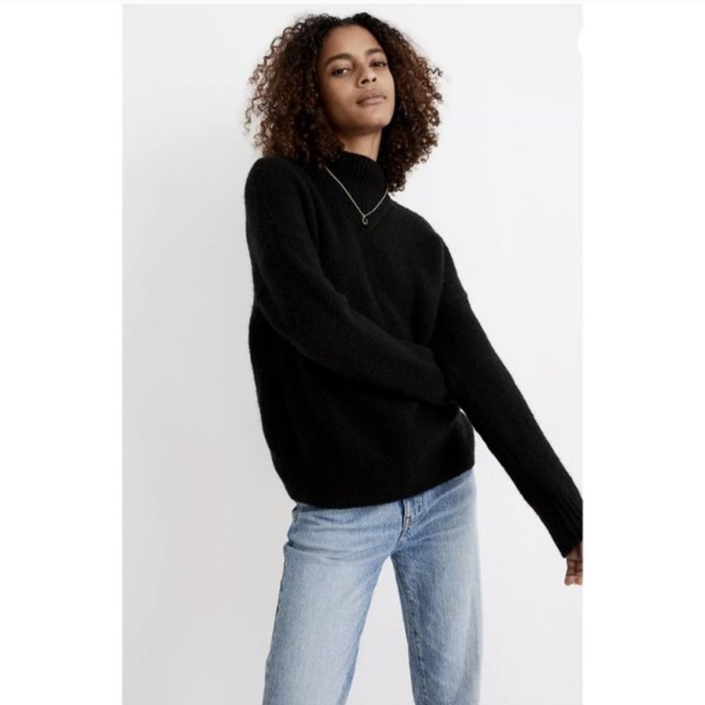 Madewell Dillon Black Mock Neck Cozy Knit Alpaca Wool Blend Sweater Size Small